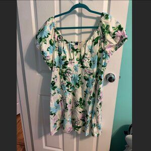 Old Navy Floral Smocked Puff Sleeve Mini Dress XL Cottagecore Pastel